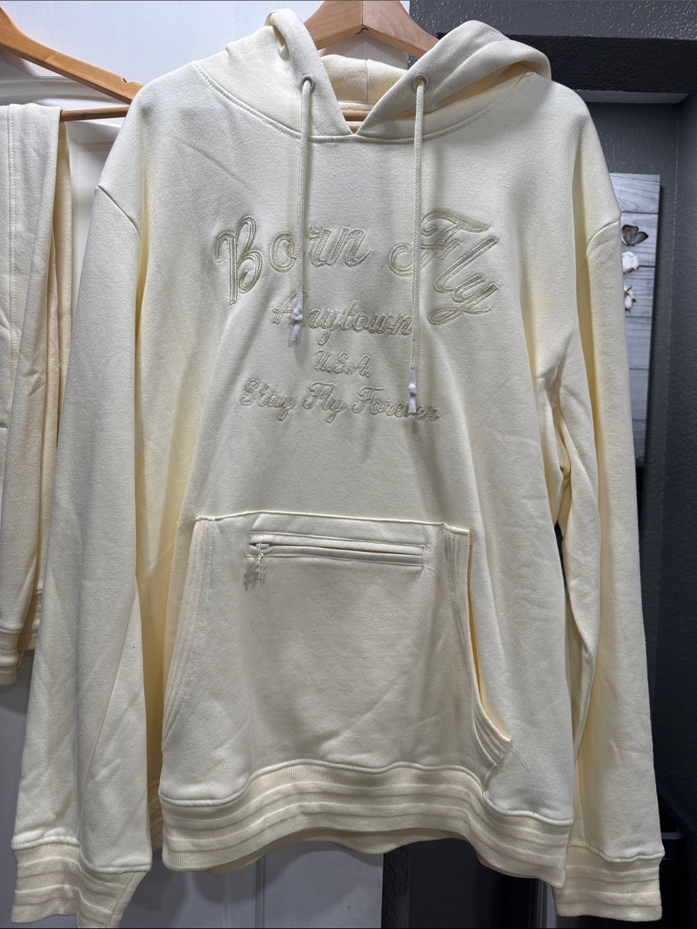 Born Fly Cream Pullover Hoodie for Men